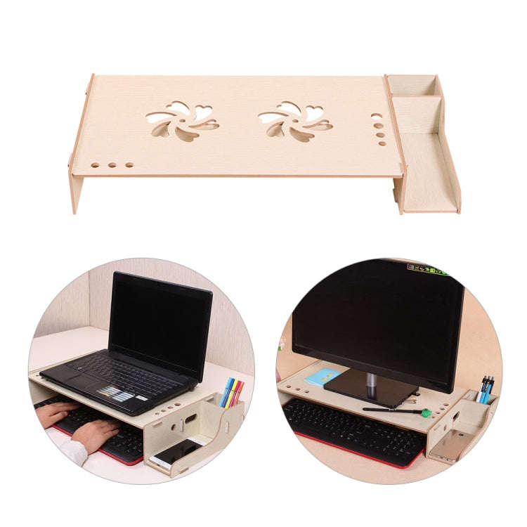 Elevated Wood Computer Monitor Stand Riser Laptop Shelf Desk Organizer with Keyboard Storage
