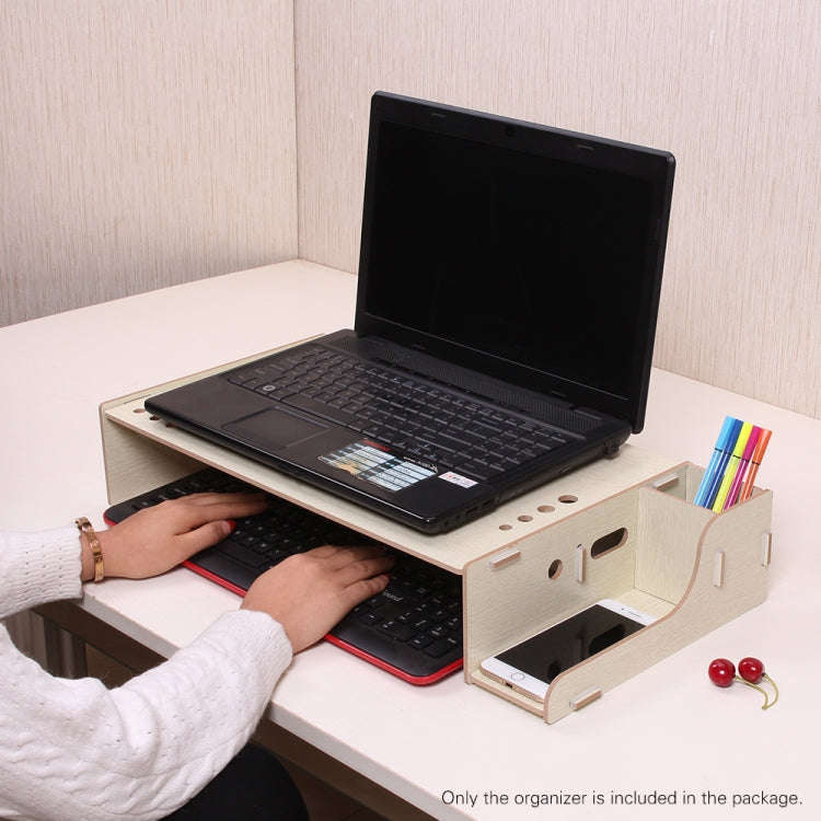 Elevated Wood Computer Monitor Stand Riser Laptop Shelf Desk Organizer with Keyboard Storage