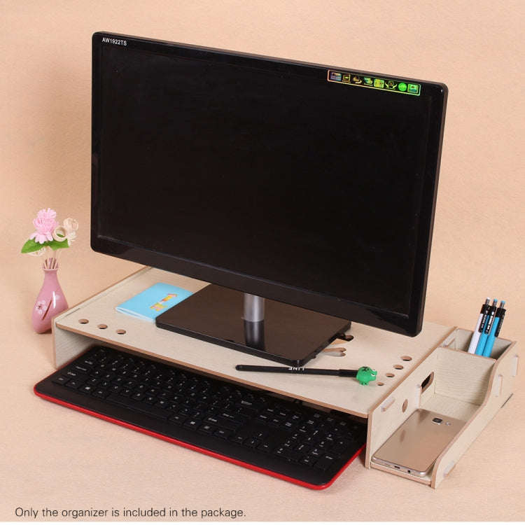 Elevated Wood Computer Monitor Stand Riser Laptop Shelf Desk Organizer with Keyboard Storage