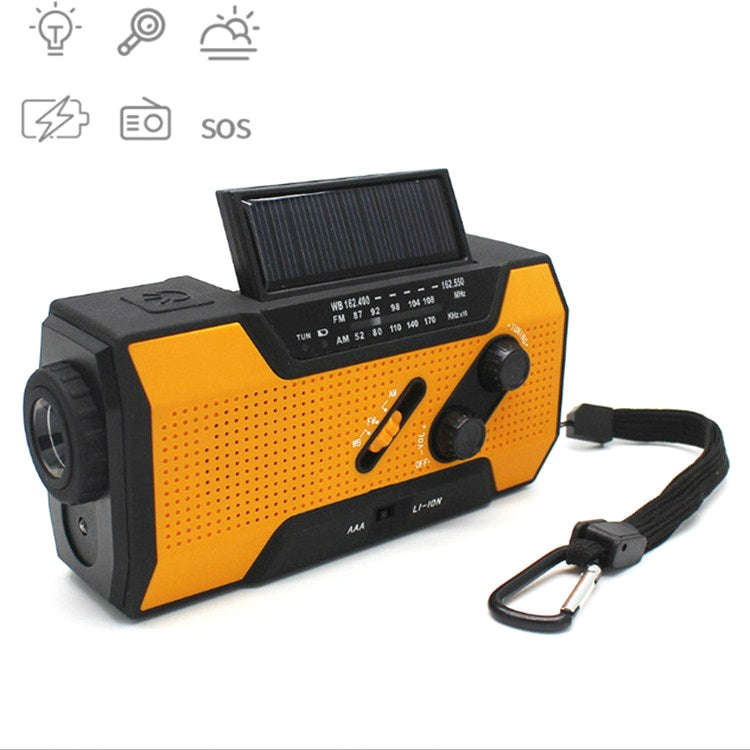 Multifunctional Hand Crank Solar Power LED Flashlight Full Band FM Radio Desk Lamp Alarm, Style:U...