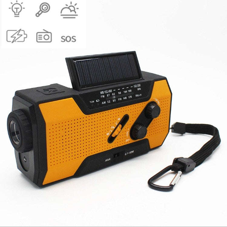 Multifunctional Hand Crank Solar Power LED Flashlight Full Band FM Radio Desk Lamp Alarm, Style:U...