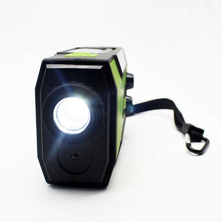 Multifunctional Hand Crank Solar Power LED Flashlight Full Band FM Radio Desk Lamp Alarm, Style:U...