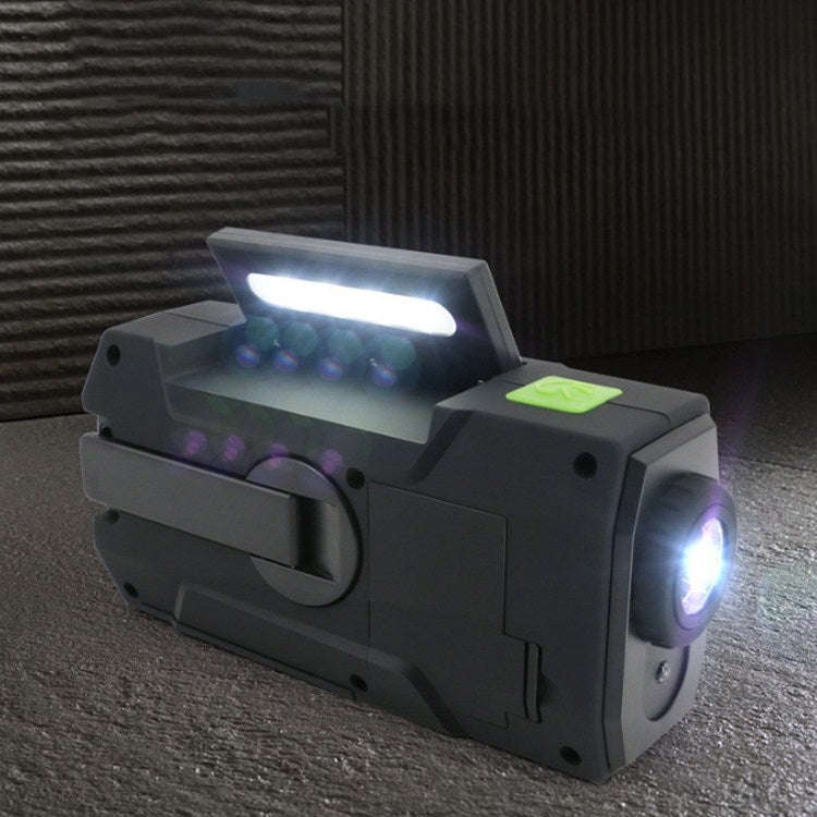 Multifunctional Hand Crank Solar Power LED Flashlight Full Band FM Radio Desk Lamp Alarm, Style:U...