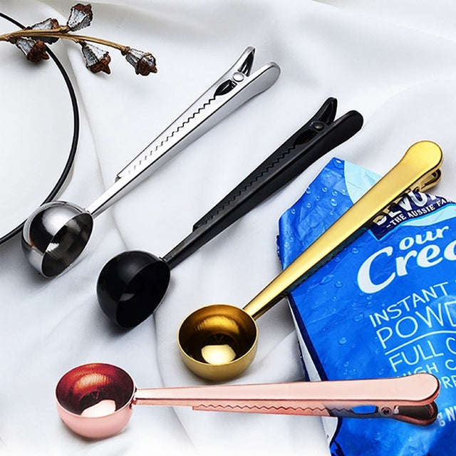 Multifunction Kitchen Coffee Scoop With Clip Stainless Steel Tea Coffee Measuring Cup Coffee Scoop