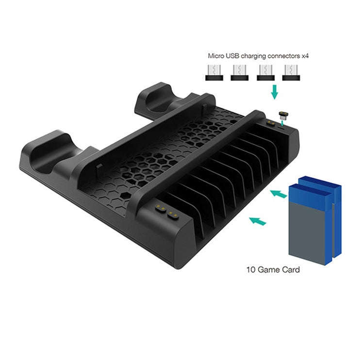 DOBE For PS4 / SLIM / PRO Multi-function Cooling Base Cooling Fan + Disc Rack + Dual Charge with ...