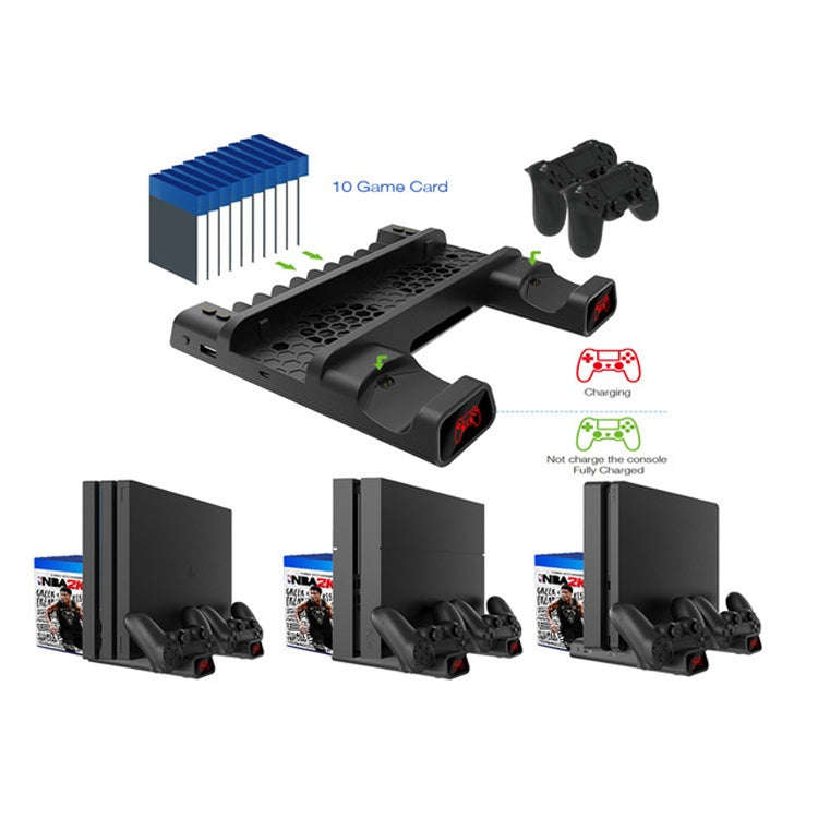 DOBE For PS4 / SLIM / PRO Multi-function Cooling Base Cooling Fan + Disc Rack + Dual Charge with ...