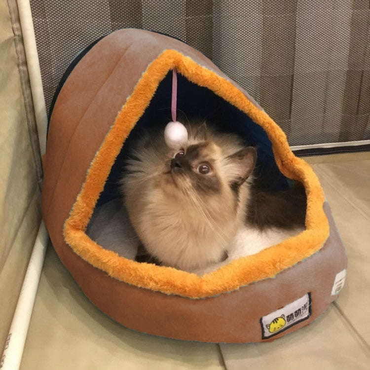 Pet Dog Cat  Warm Soft Bed Pet Cushion Dog Kennel Cat Castle Foldable Puppy House with Toy Ball, ...