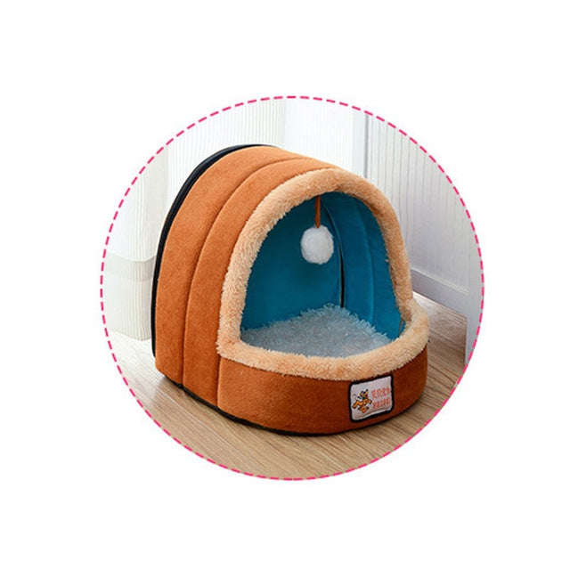 Pet Dog Cat  Warm Soft Bed Pet Cushion Dog Kennel Cat Castle Foldable Puppy House with Toy Ball, ...