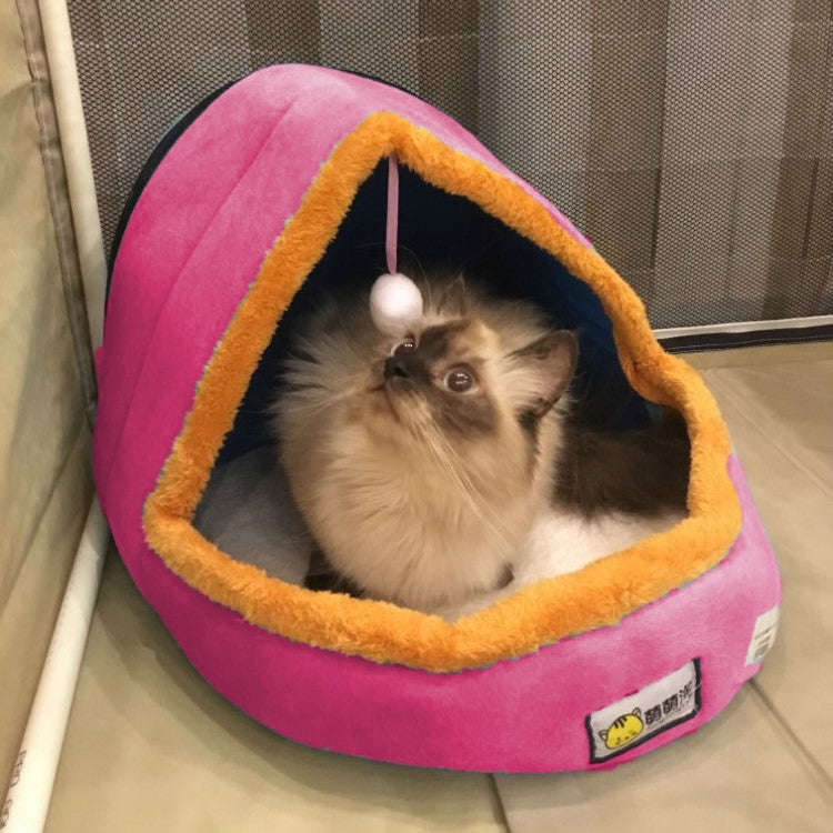 Pet Dog Cat  Warm Soft Bed Pet Cushion Dog Kennel Cat Castle Foldable Puppy House with Toy Ball, ...
