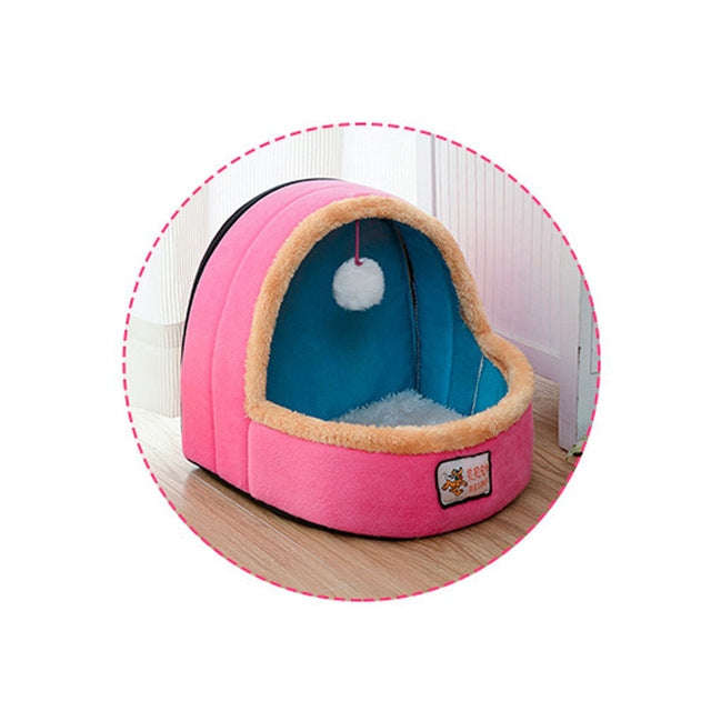 Pet Dog Cat  Warm Soft Bed Pet Cushion Dog Kennel Cat Castle Foldable Puppy House with Toy Ball, ...
