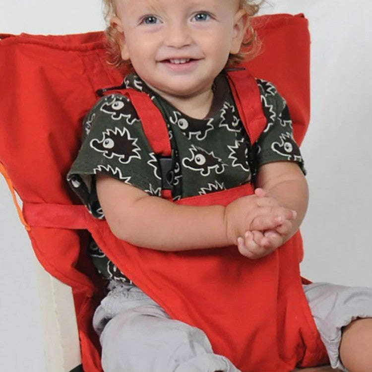 Baby Portable Seat Kids Chair Travel Foldable Washable Infant Dining Seat Cover Safety Belt(Red)