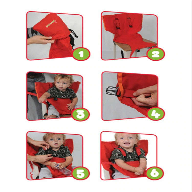 Baby Portable Seat Kids Chair Travel Foldable Washable Infant Dining Seat Cover Safety Belt(Blue)