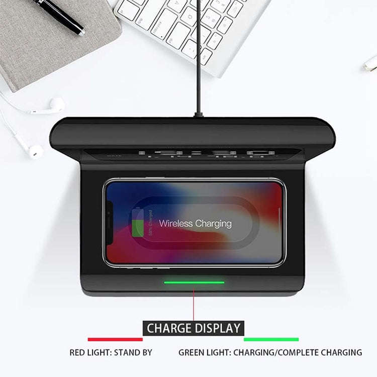 RT1 10W QI Universal Multi-function Mobile Phone Wireless Charger with Alarm Clock & Time / Calen...
