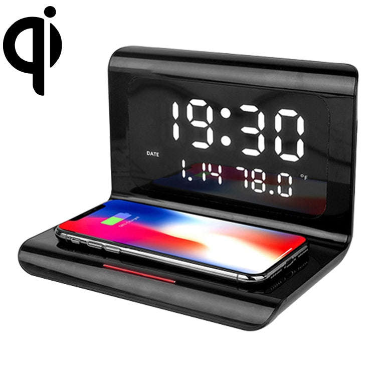 RT1 10W QI Universal Multi-function Mobile Phone Wireless Charger with Alarm Clock & Time / Calen...