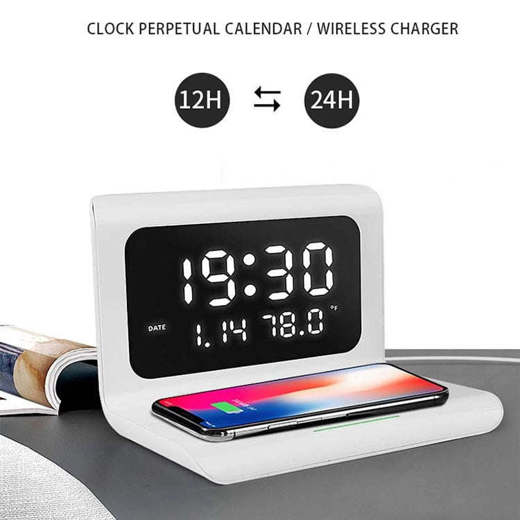 RT1 10W QI Universal Multi-function Mobile Phone Wireless Charger with Alarm Clock & Time / Calen...