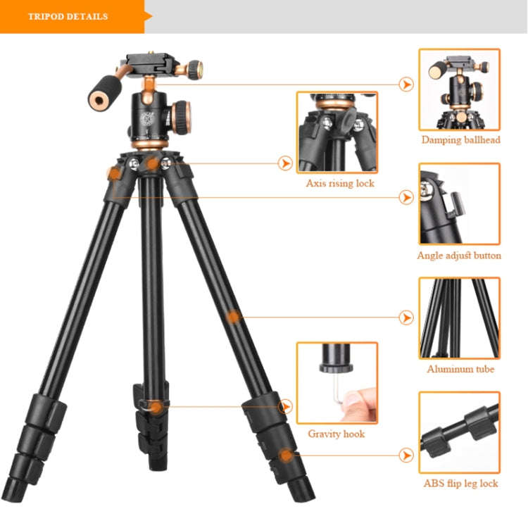 Q160s 4-Section Folding Legs Live Broadcast Aluminum Alloy Tripod Mount with Damping Tripod Ball-...