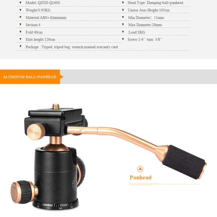 Q160s 4-Section Folding Legs Live Broadcast Aluminum Alloy Tripod Mount with Damping Tripod Ball-...