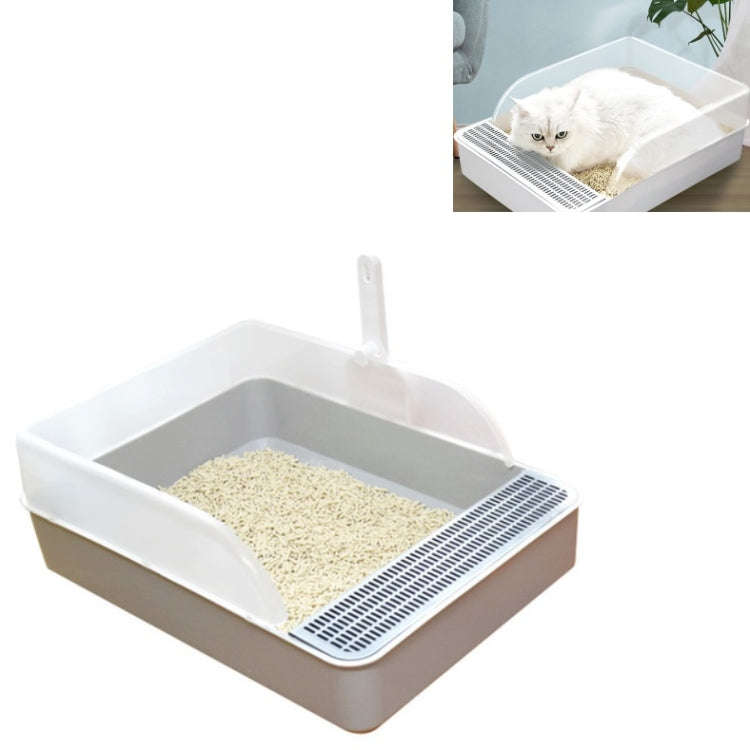 Cat Litter Box Semi-closed Square Feces Basin Pet Toilet, Size:Large  Gray