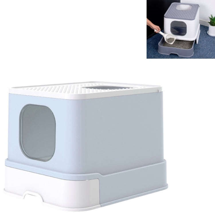 Top Drawer Fully Enclosed Cat Litter Box Pet Supplies(Blue)