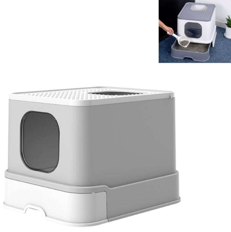 Top Drawer Fully Enclosed Cat Litter Box Pet Supplies(Gray)