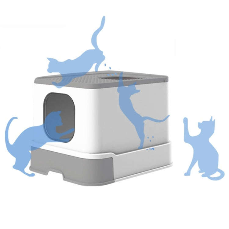 Top Drawer Fully Enclosed Cat Litter Box Pet Supplies(Gray)