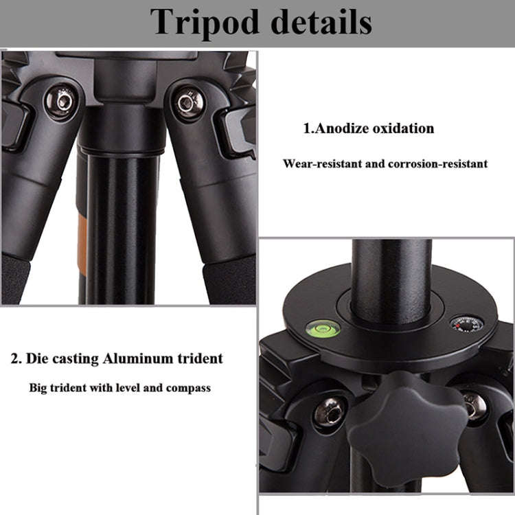 Q620 4-Section Folding Legs Heavy Duty Aluminum Alloy Tripod With Three-Dimensional Damping Tripo...