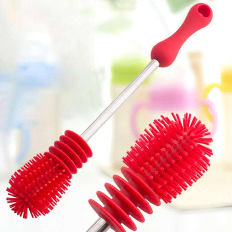 Washing Cleaning Rotary Handle Long Handle Scrubbing Feeding-bottle Brush(Red)