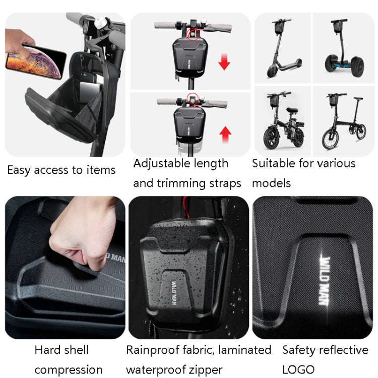 Wild Man Ts9 For Scooter / Bicycle Universal Waterproof Pu + Eva Hard Shell Front Bag with Reflec...