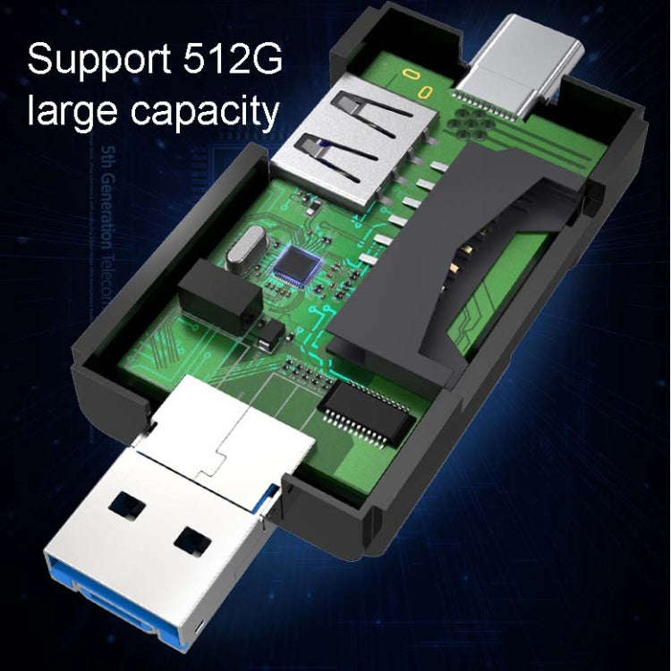 2 PCS Type-C & Micro USB & USB 2.0 3 in 1 Ports Multi-function Card Reader, Support U Disk / TF /...
