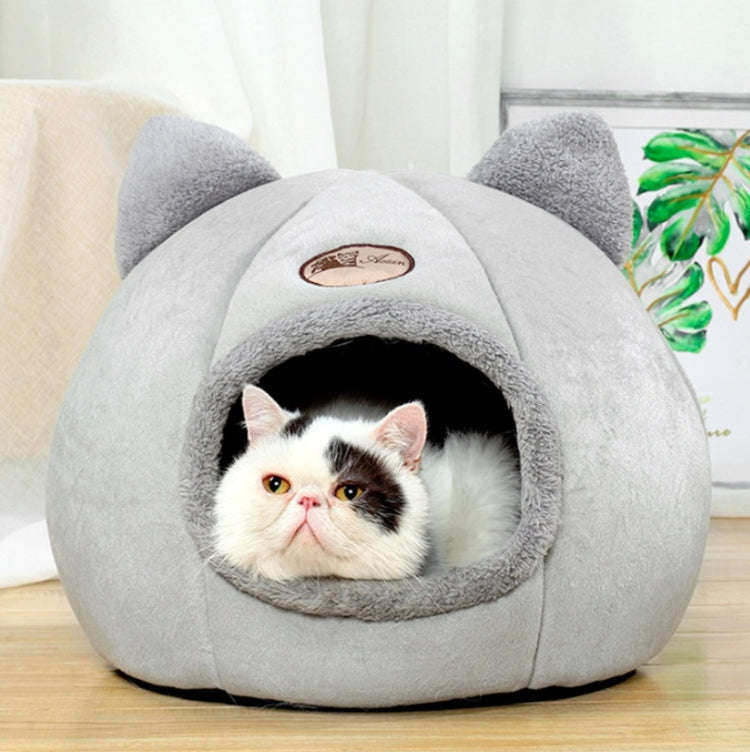 Winter Semi-Closed Warm & Velvet Round Pet Nest, Size:M 33x33x33cm