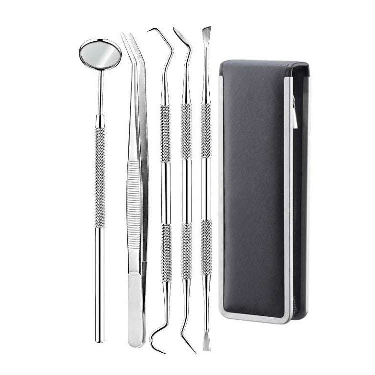 5 in 1 Steel Side Leather Case Stainless Steel Dental Tools Dental Care Tartar Tool Dentist Tool Set