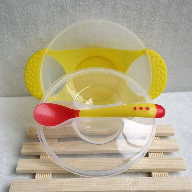3 in 1 Children Tableware Baby Learning Dishes With Suction Cup Assist Food Bowl Temperature Sens...