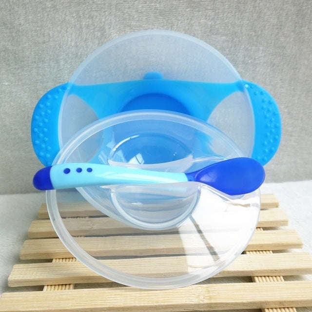 3 in 1 Children Tableware Baby Learning Dishes With Suction Cup Assist Food Bowl Temperature Sens...