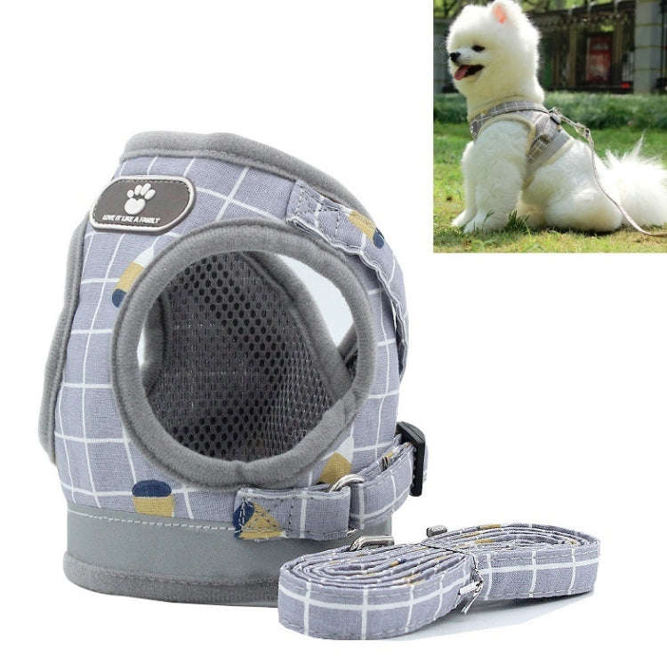 Reflective & Breathable Vest Traction Rope Pet Chest Leash, Size:S(Gray Grid)