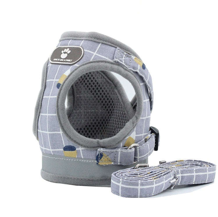 Reflective & Breathable Vest Traction Rope Pet Chest Leash, Size:S(Gray Grid)