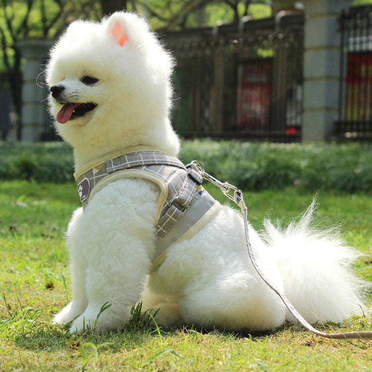 Reflective & Breathable Vest Traction Rope Pet Chest Leash, Size:S(Gray Grid)