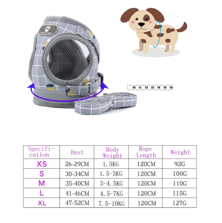 Reflective & Breathable Vest Traction Rope Pet Chest Leash, Size:S(Gray Grid)