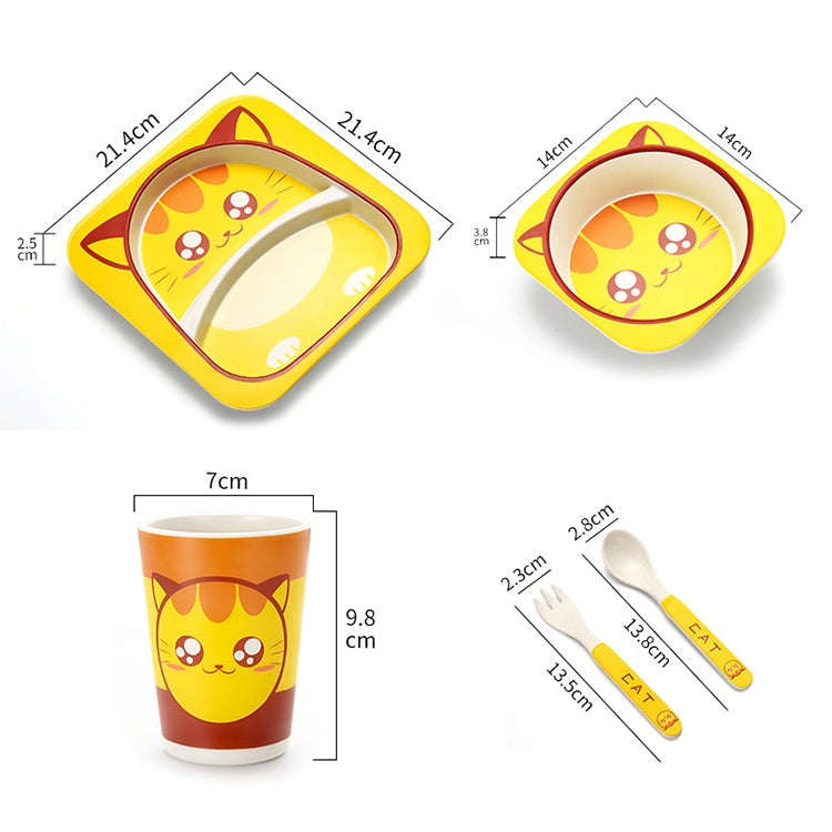 Baby Dish Tableware Set Cartoon Fork Feeding Dishes for Kids Utensils Natural Bamboo Fiber Bowl W...