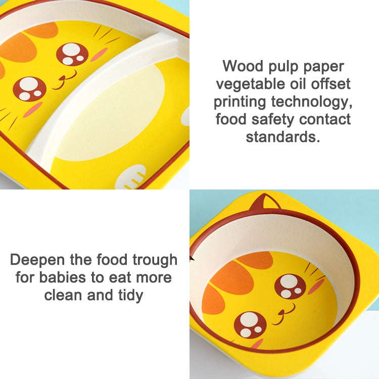 Baby Dish Tableware Set Cartoon Fork Feeding Dishes for Kids Utensils Natural Bamboo Fiber Bowl W...