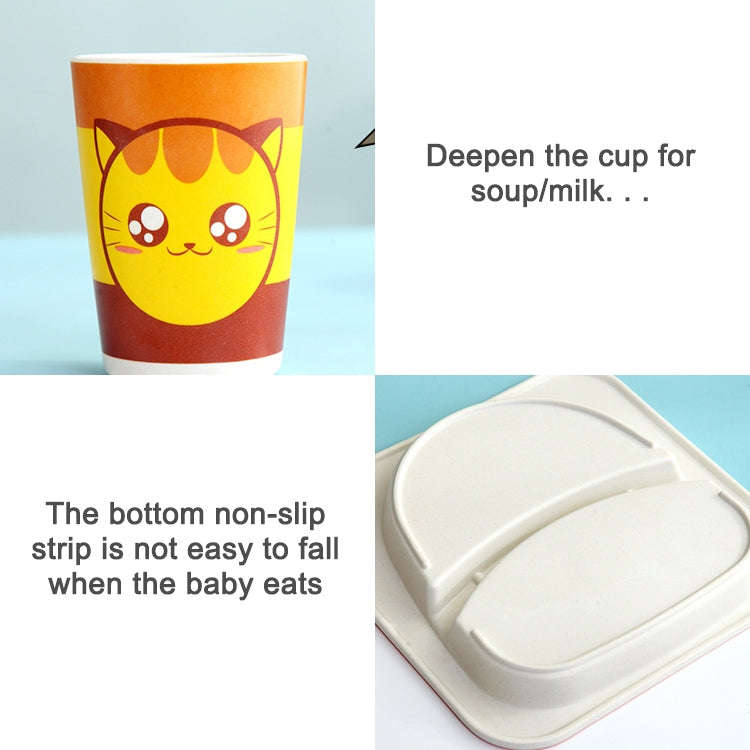 Baby Dish Tableware Set Cartoon Fork Feeding Dishes for Kids Utensils Natural Bamboo Fiber Bowl W...