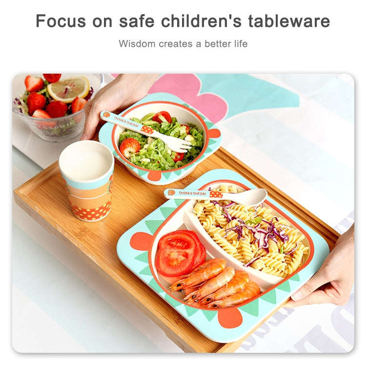 Baby Dish Tableware Set Cartoon Fork Feeding Dishes for Kids Utensils Natural Bamboo Fiber Bowl W...