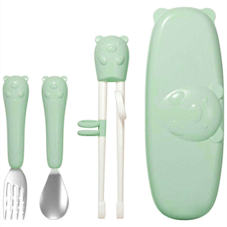 Household Baby Eating Training Chopsticks Spoon Fork Exercise Suit Kids Tableware(Green)