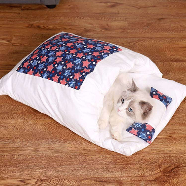 Closed Removable and Washable Cat Litter Sleeping Bag Winter Warm Dog Kennel, Size: M(Dark Blue S...