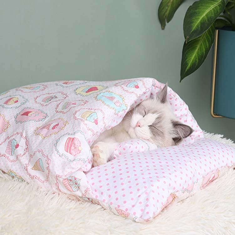 Closed Removable and Washable Cat Litter Sleeping Bag Winter Warm Dog Kennel, Size: M(Pink Ice Cr...