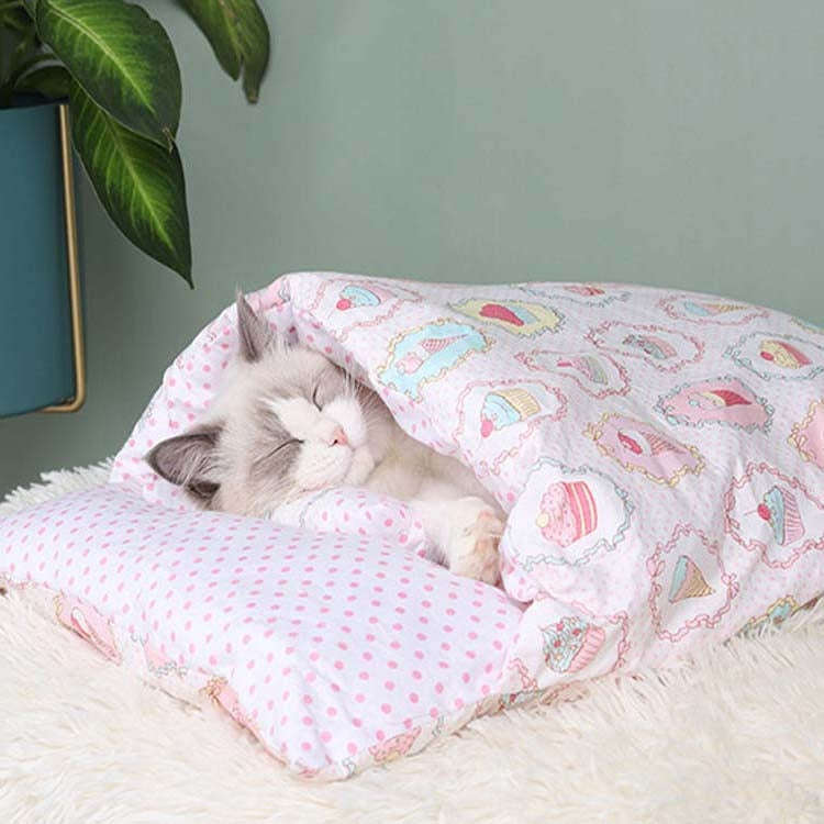 Closed Removable and Washable Cat Litter Sleeping Bag Winter Warm Dog Kennel, Size: M(Pink Ice Cr...