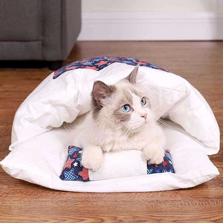 Closed Removable and Washable Cat Litter Sleeping Bag Winter Warm Dog Kennel, Size: L(Yellow Crown)