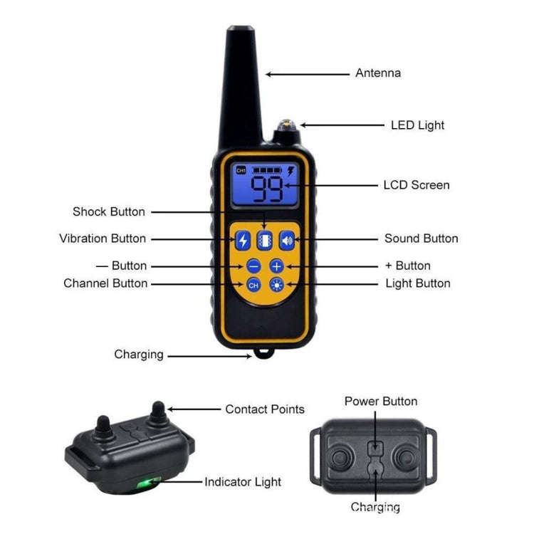Bark Stopper Dog Training Device Dog Collar with Electric Shock Vibration Warning(US Plug)