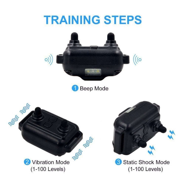 Bark Stopper Dog Training Device Dog Collar with Electric Shock Vibration Warning(US Plug)