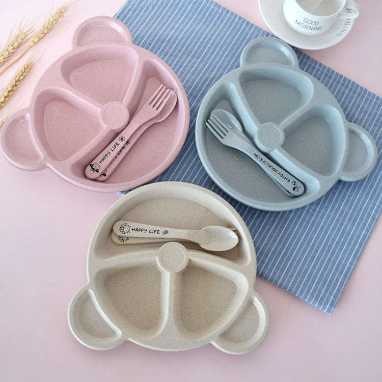 3 PCS/Set Baby Bowl+Spoon+Fork Feeding Food Tableware Cartoon Bear Kids Dishes Eating Dinnerware(...