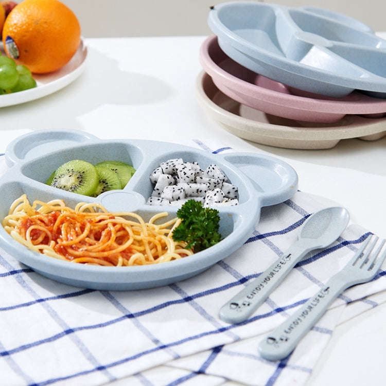 3 PCS/Set Baby Bowl+Spoon+Fork Feeding Food Tableware Cartoon Bear Kids Dishes Eating Dinnerware(...